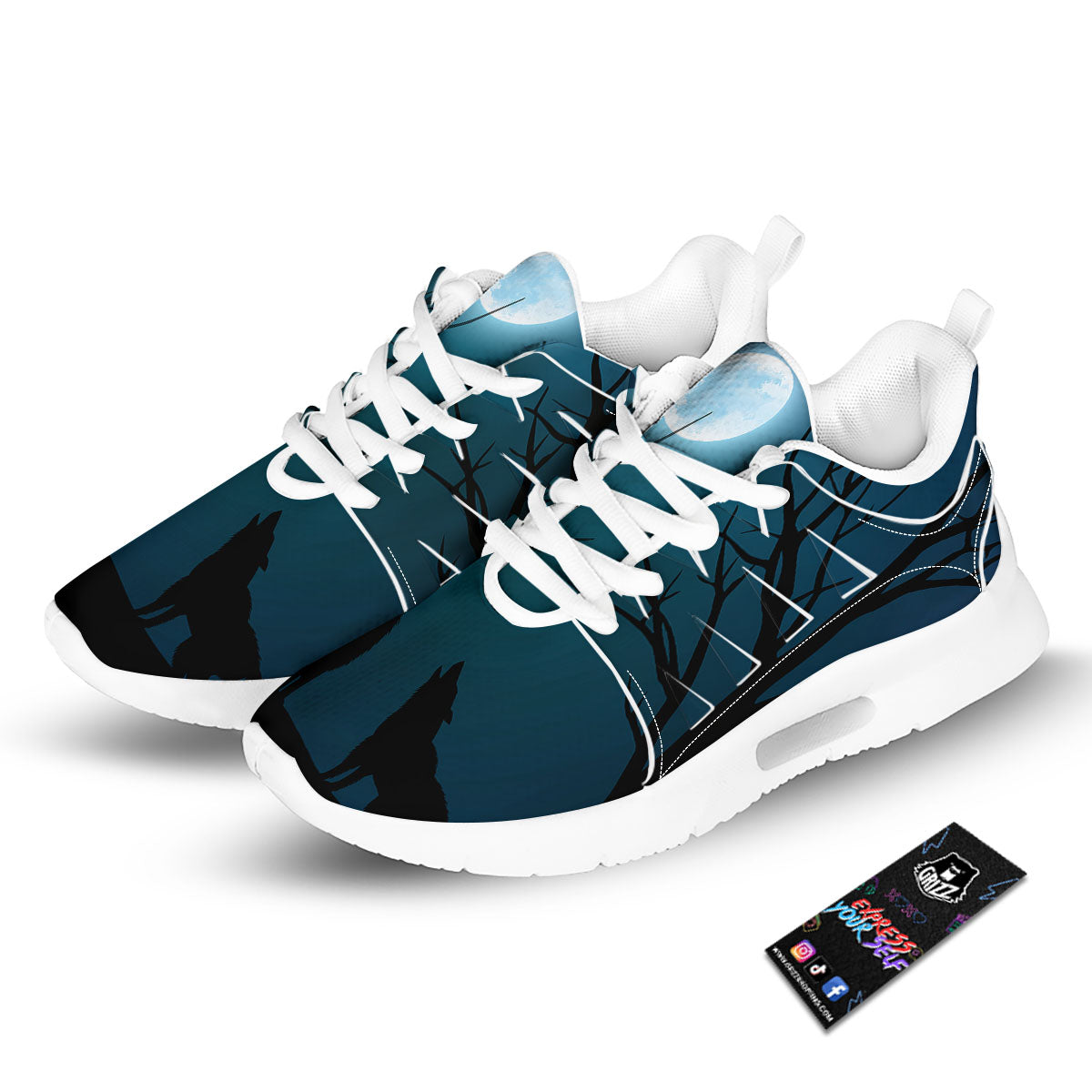 Howling Wolf At The Full Moon Print Tennis Shoes-grizzshop