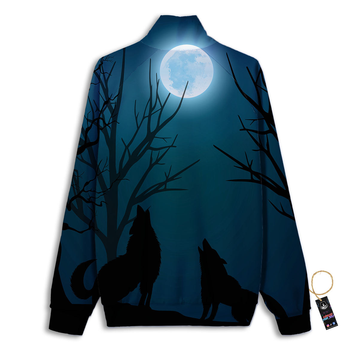 Howling Wolf At The Full Moon Print Track Jacket-grizzshop