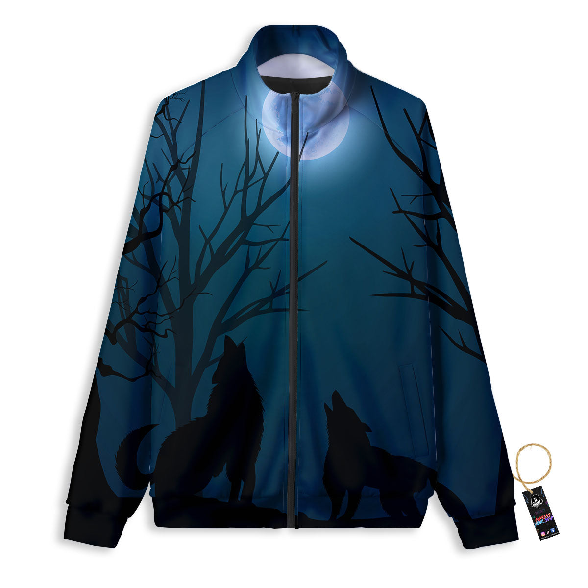 Howling Wolf At The Full Moon Print Track Jacket-grizzshop