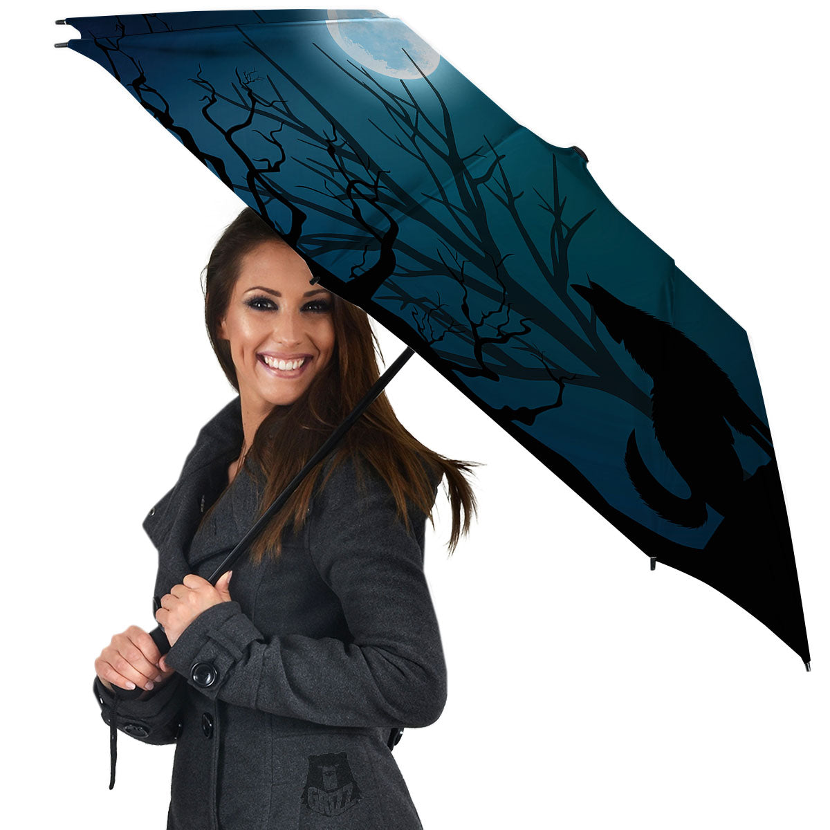 Howling Wolf At The Full Moon Print Umbrella-grizzshop