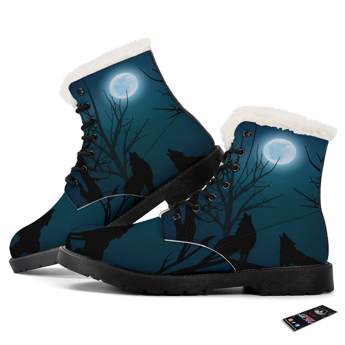 Howling Wolf At The Full Moon Print Winter Boots-grizzshop