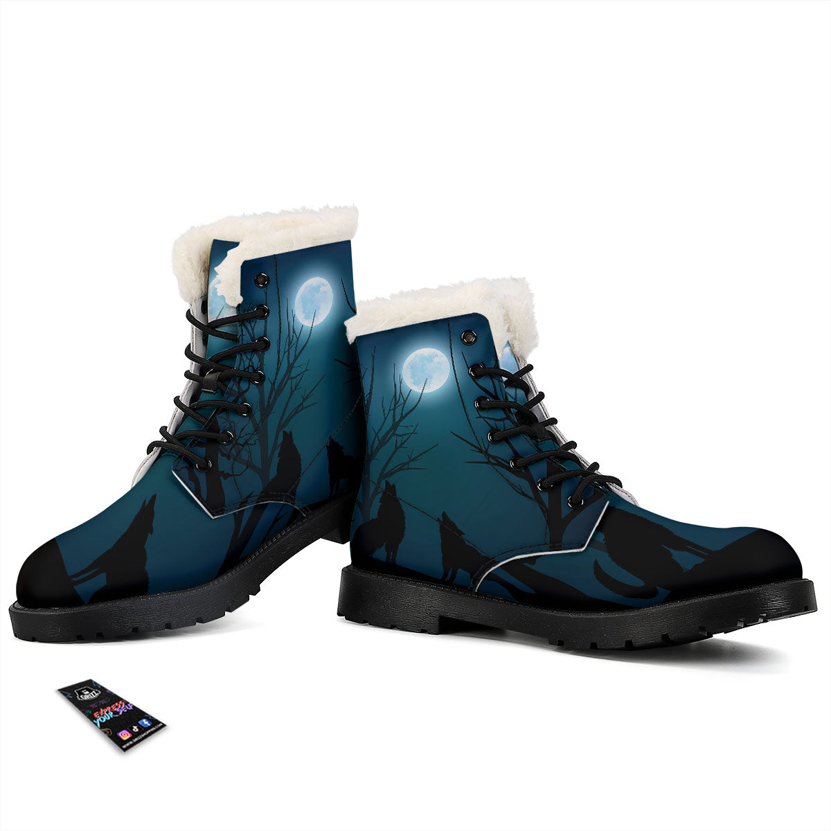 Howling Wolf At The Full Moon Print Winter Boots-grizzshop