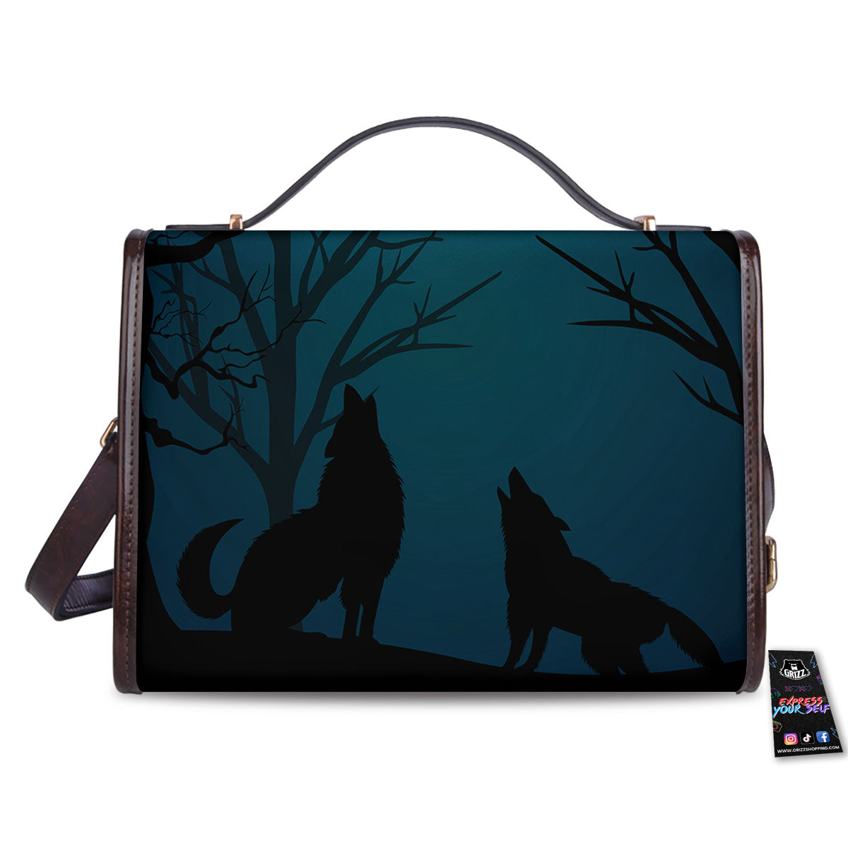 Howling Wolf At The Full Moon Print Women's Satchel Bag-grizzshop