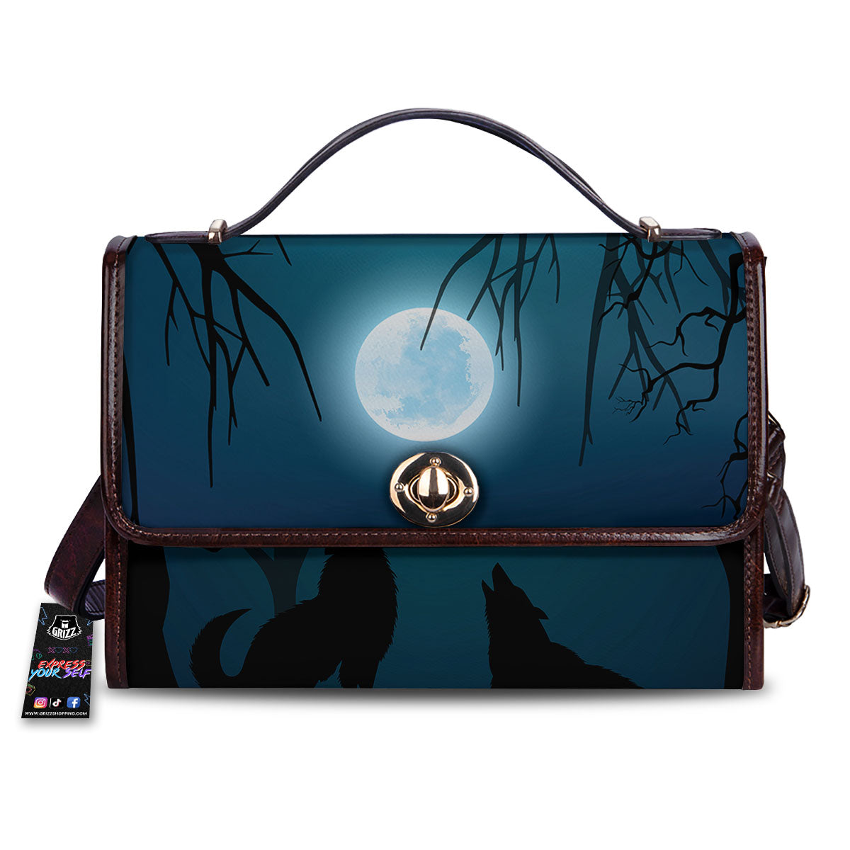 Howling Wolf At The Full Moon Print Women's Satchel Bag-grizzshop