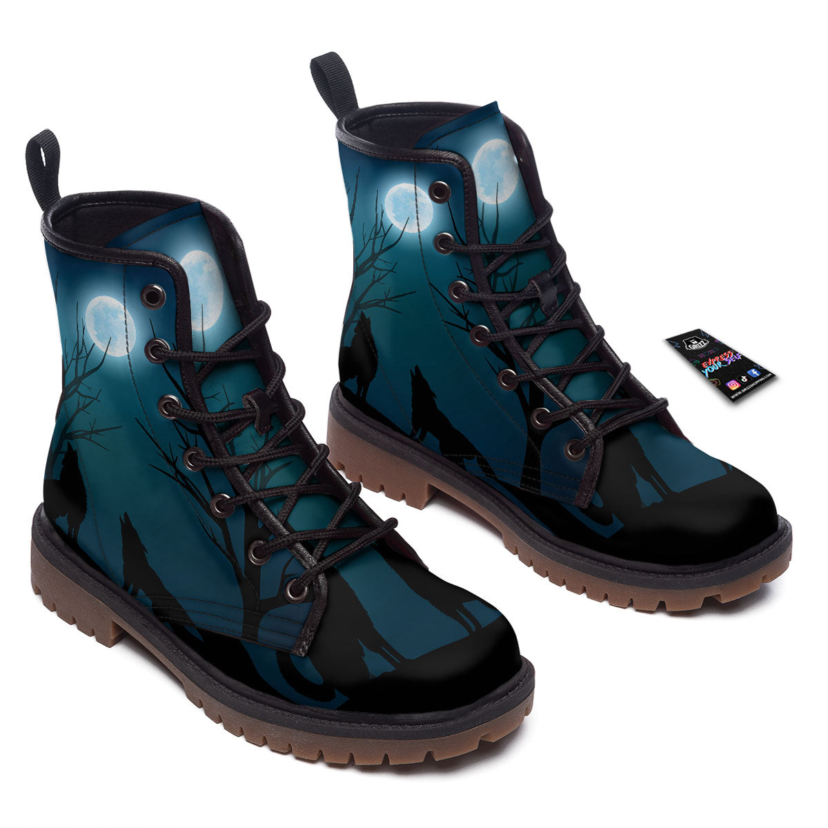 Howling Wolf At The Full Moon Print Work Boots-grizzshop
