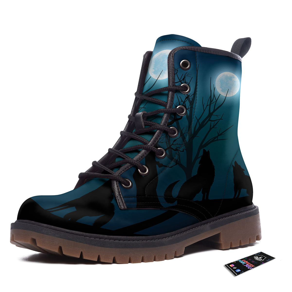 Howling Wolf At The Full Moon Print Work Boots-grizzshop