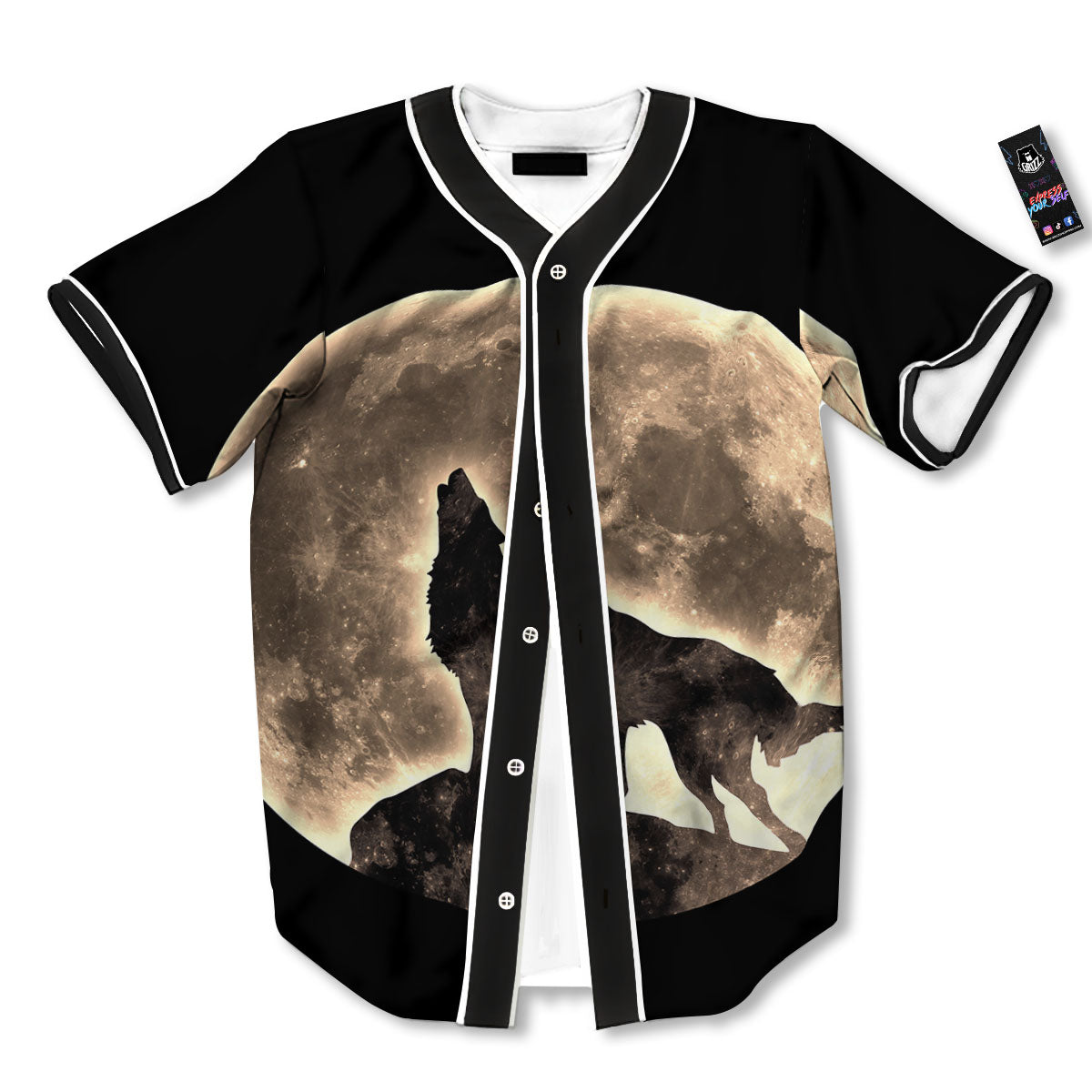 Howling Wolf Full Moon Print Baseball Jersey-grizzshop