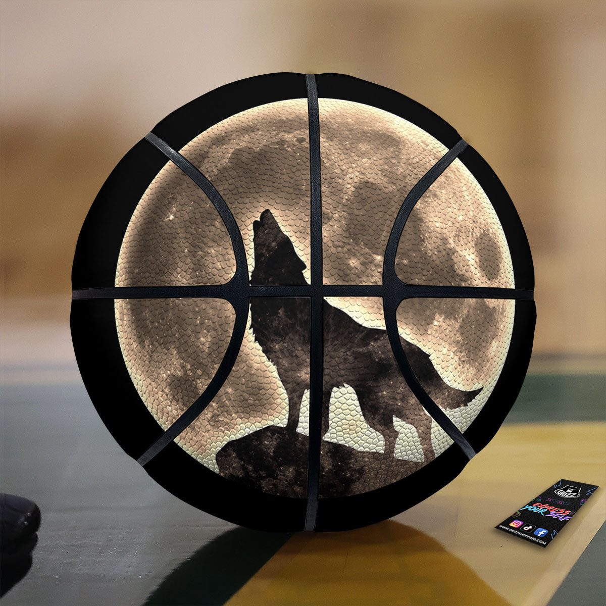 Howling Wolf Full Moon Print Basketball-grizzshop