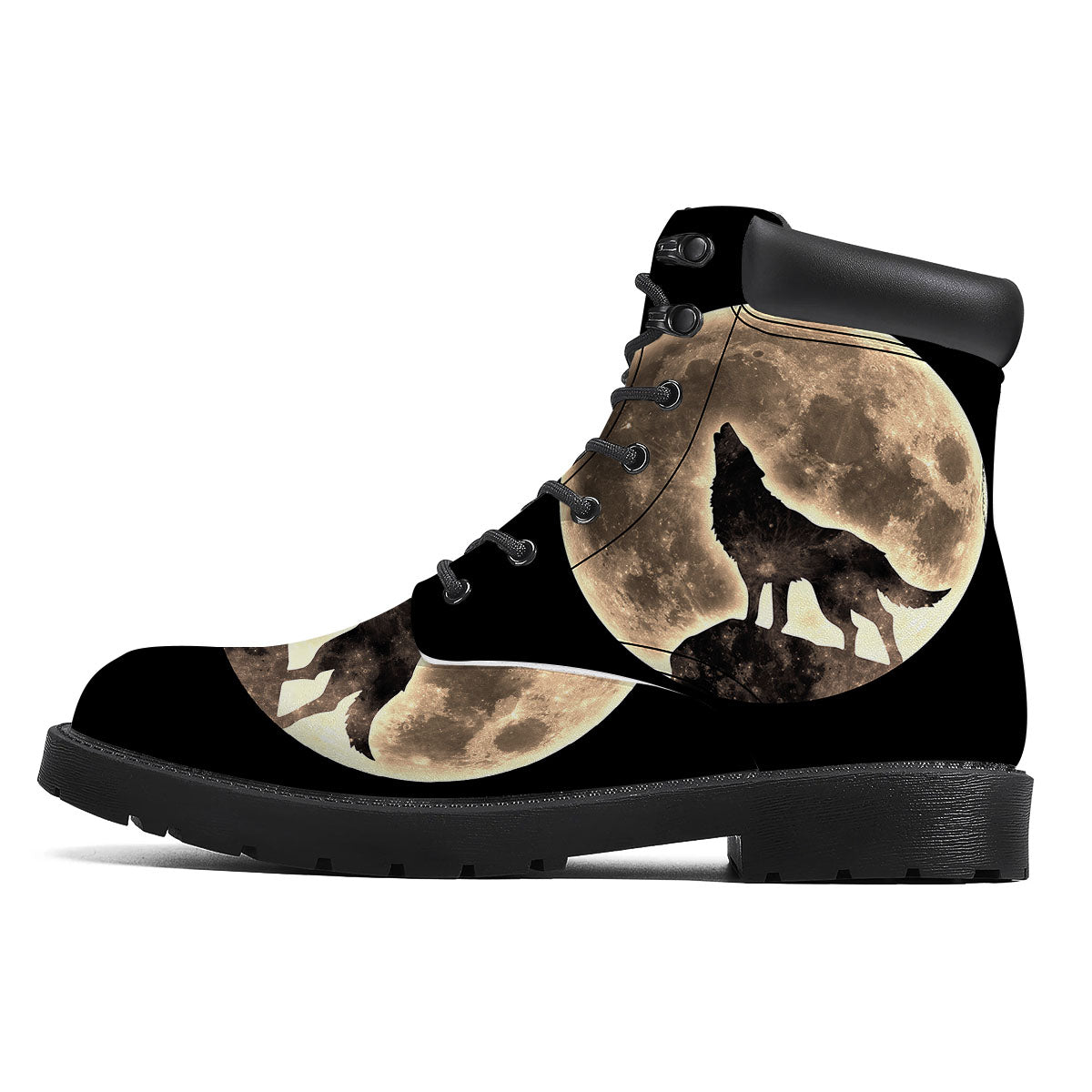Howling Wolf Full Moon Print Boots-grizzshop