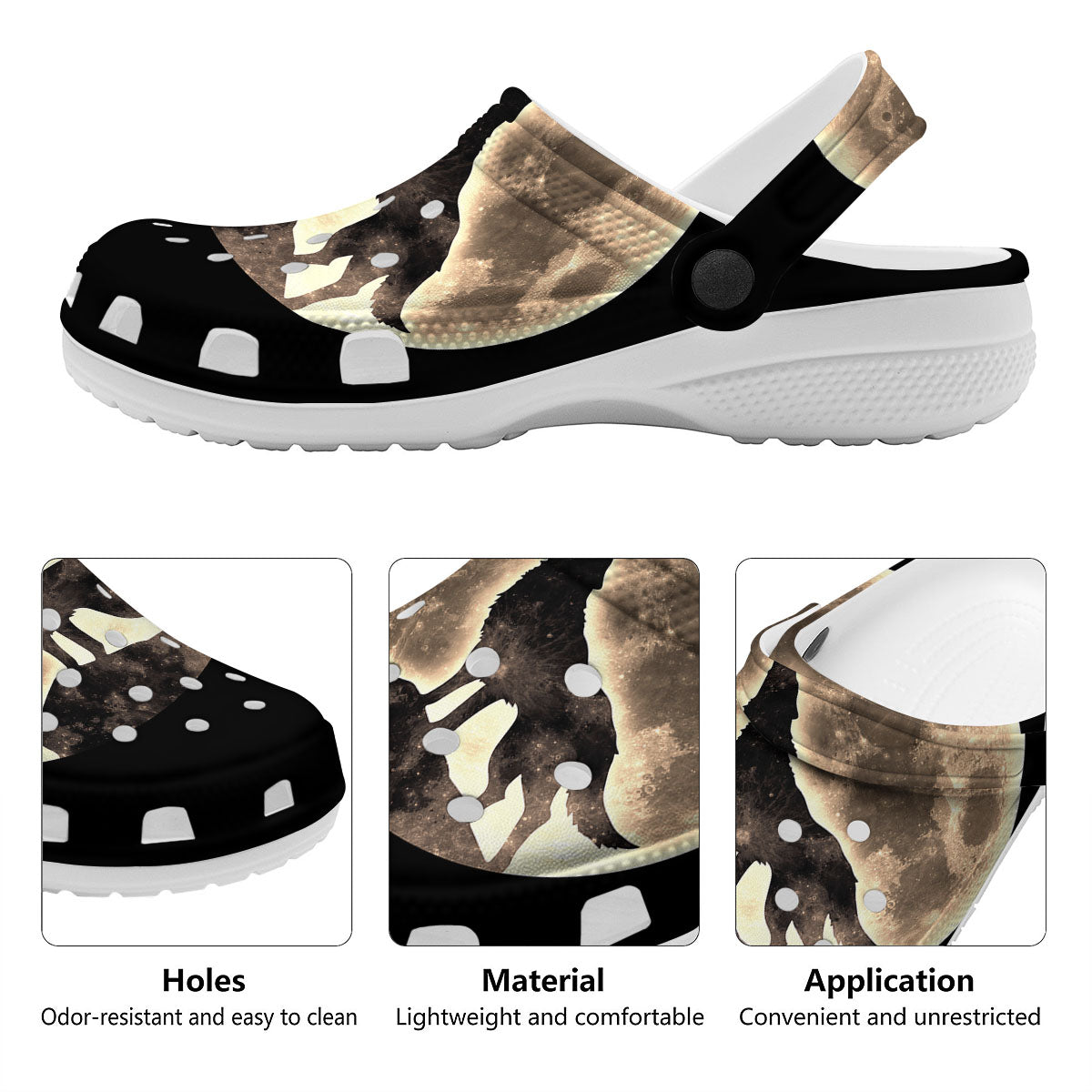 Howling Wolf Full Moon Print Clog-grizzshop