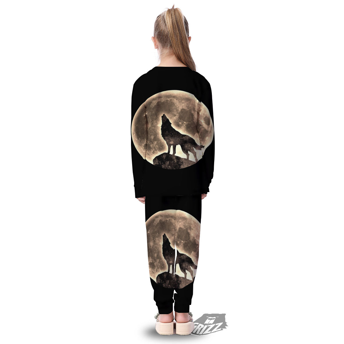 Howling Wolf Full Moon Print Kid's Pajamas-grizzshop
