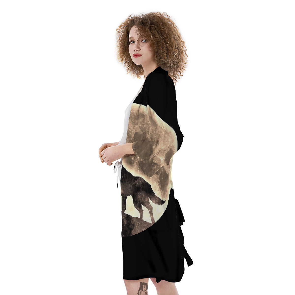 Howling Wolf Full Moon Print Kimono-grizzshop