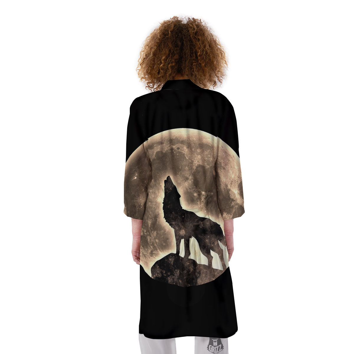 Howling Wolf Full Moon Print Kimono-grizzshop