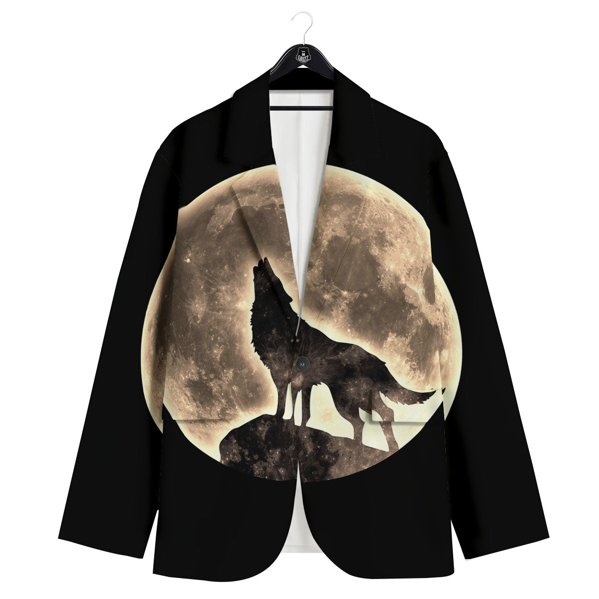 Howling Wolf Full Moon Print Men's Sport Coat-grizzshop