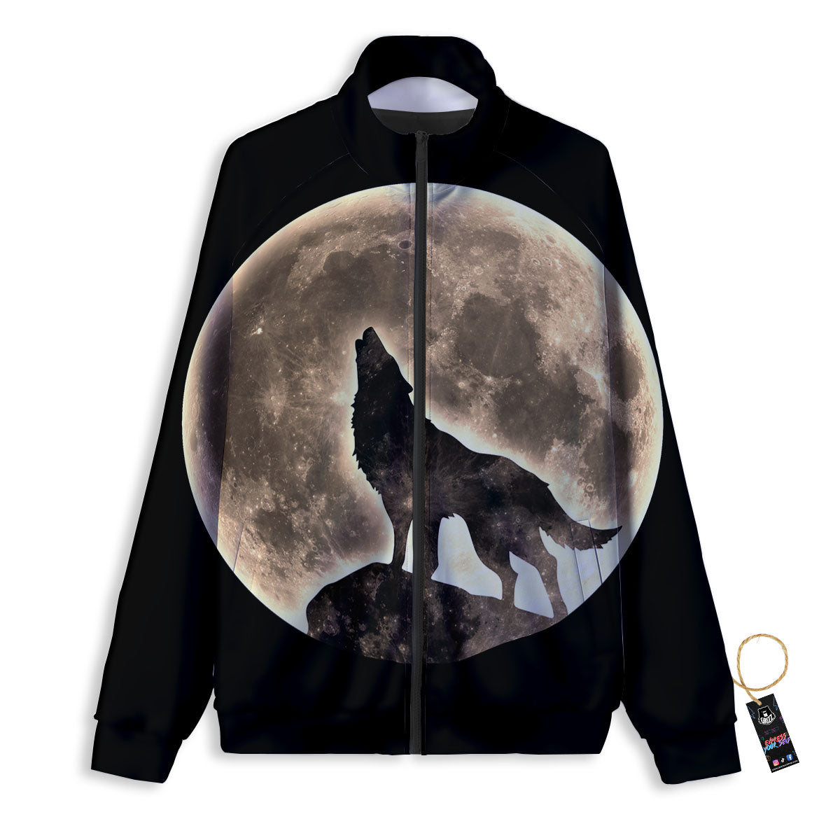 Howling Wolf Full Moon Print Track Jacket-grizzshop