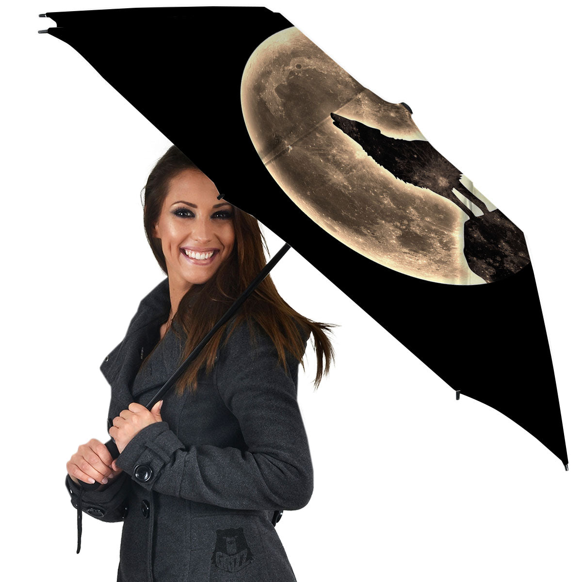 Howling Wolf Full Moon Print Umbrella-grizzshop