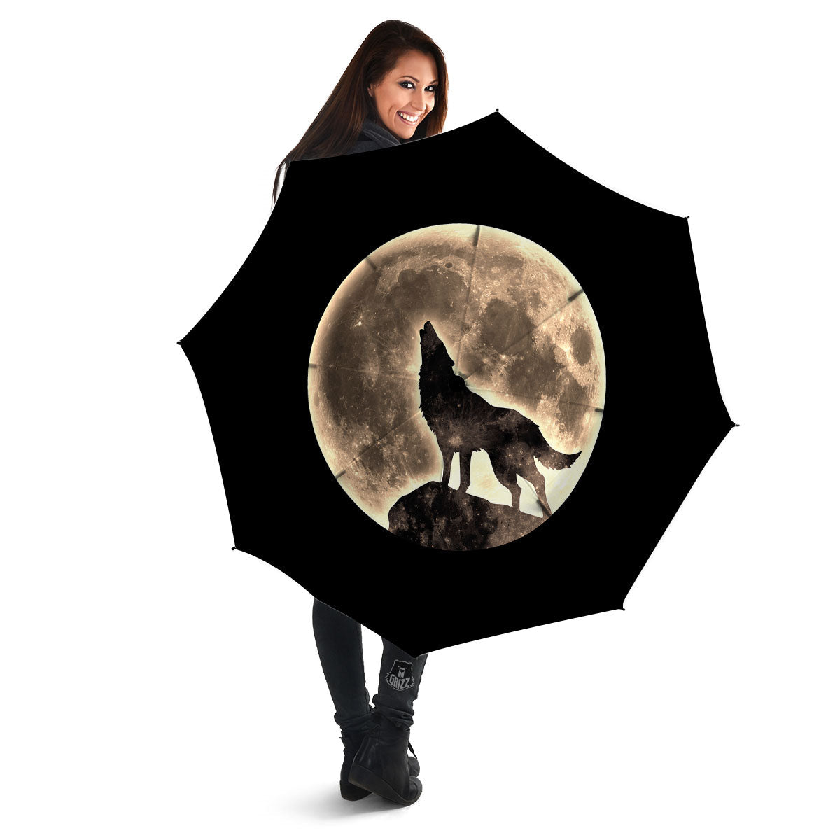 Howling Wolf Full Moon Print Umbrella-grizzshop