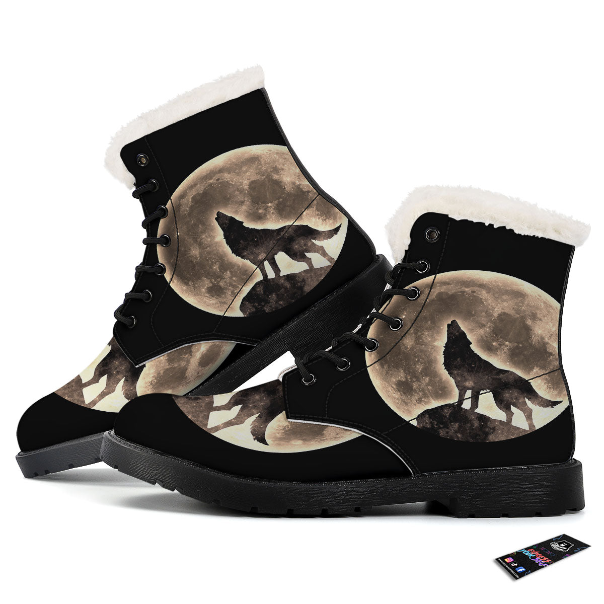 Howling Wolf Full Moon Print Winter Boots-grizzshop