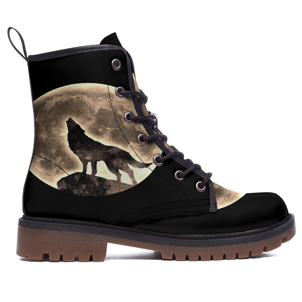 Howling Wolf Full Moon Print Work Boots-grizzshop