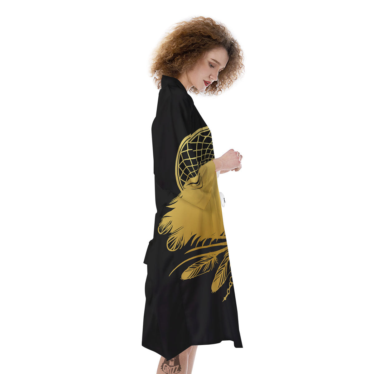 Howling Wolf Golden Bohemian Print Kimono-grizzshop