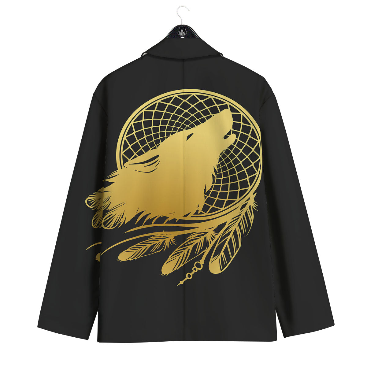 Howling Wolf Golden Bohemian Print Men's Sport Coat-grizzshop