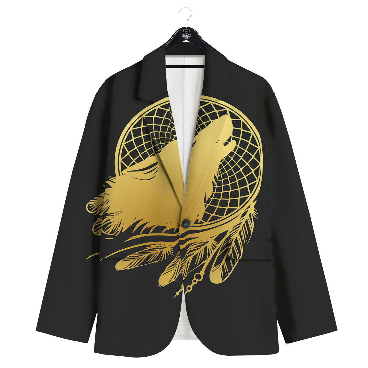 Howling Wolf Golden Bohemian Print Men's Sport Coat-grizzshop