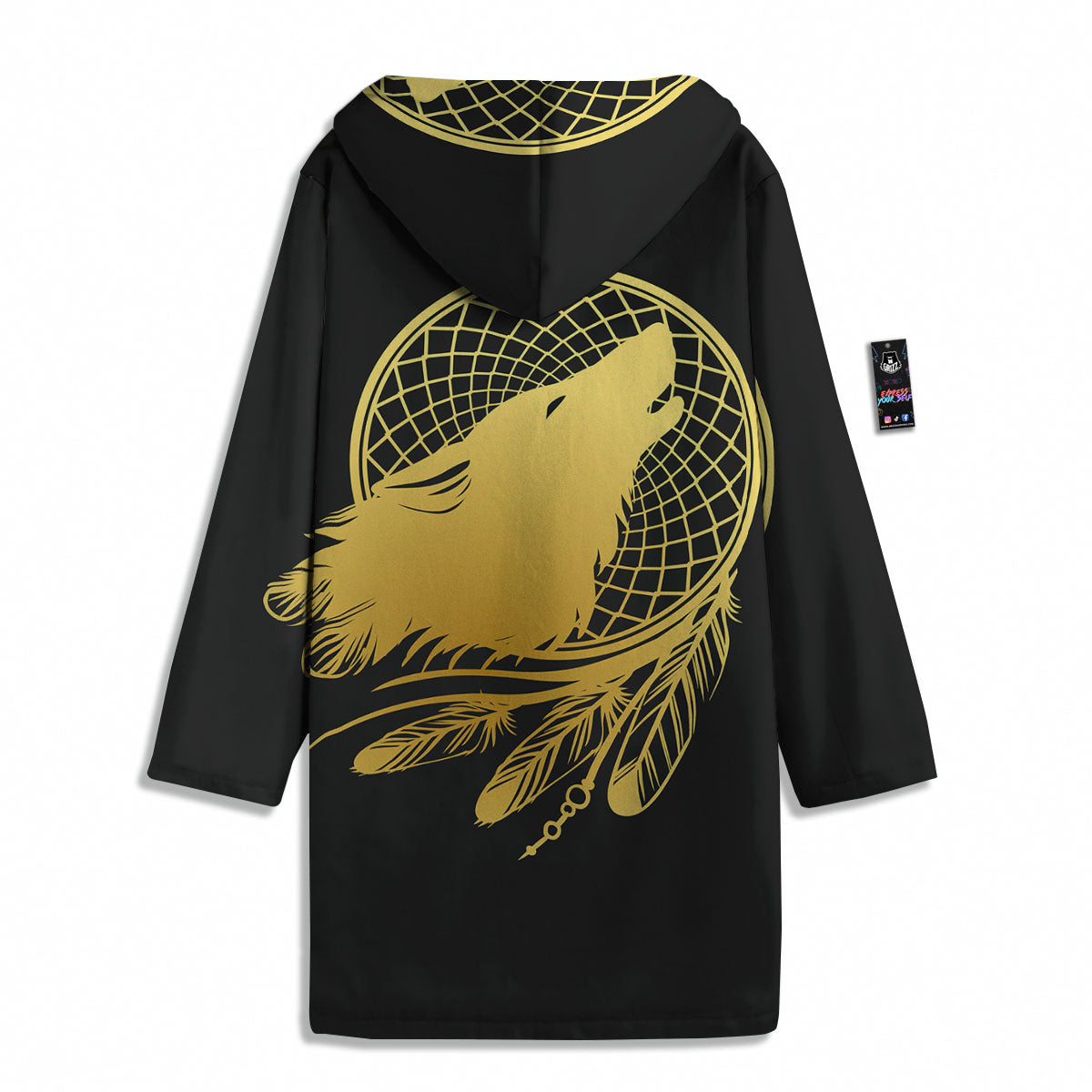 Howling Wolf Golden Bohemian Print Men's Windbreaker Jacket-grizzshop