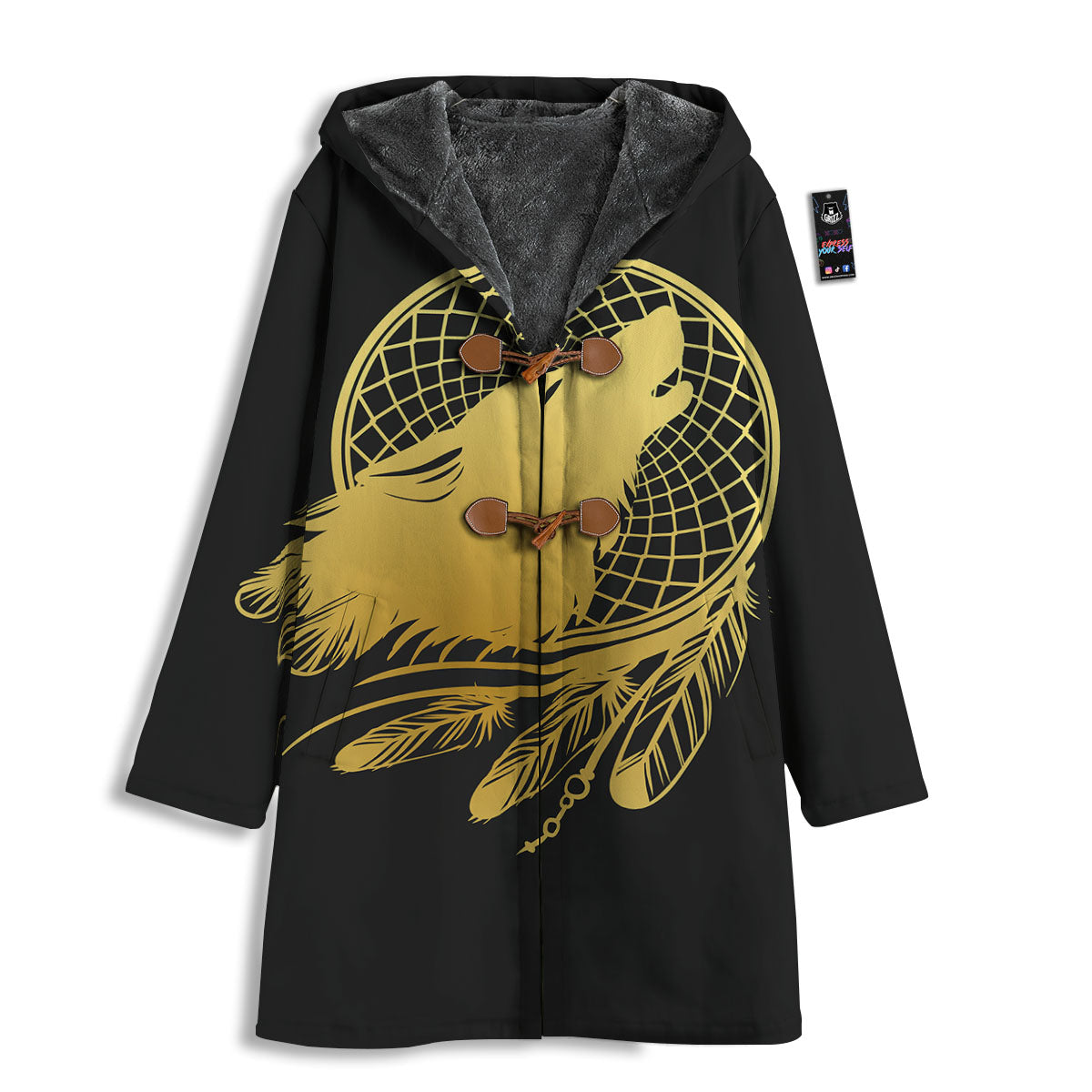 Howling Wolf Golden Bohemian Print Men's Windbreaker Jacket-grizzshop