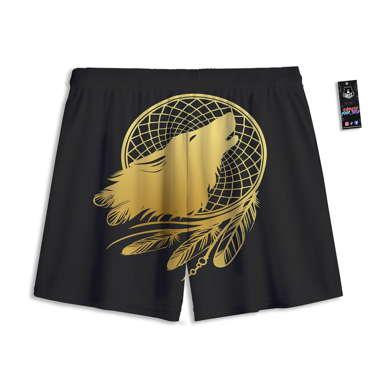 Howling Wolf Golden Bohemian Print Mesh Shorts