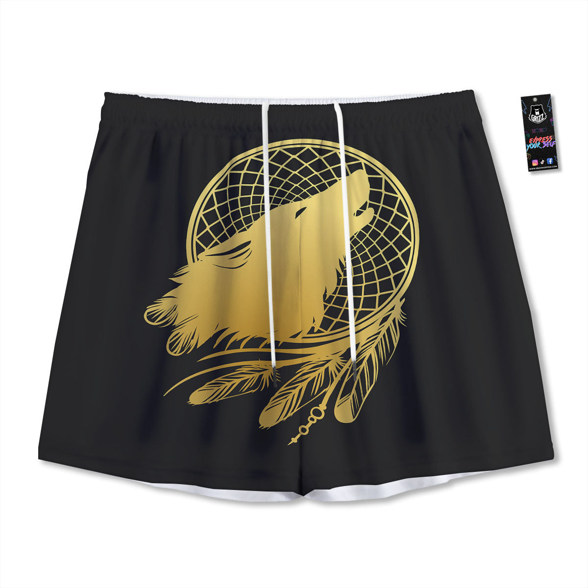 Howling Wolf Golden Bohemian Print Mesh Shorts