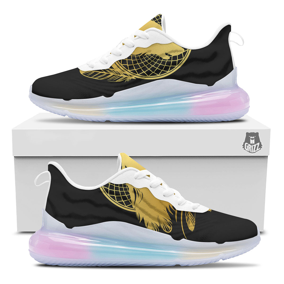 Howling Wolf Golden Bohemian Print Running Sneakers-grizzshop