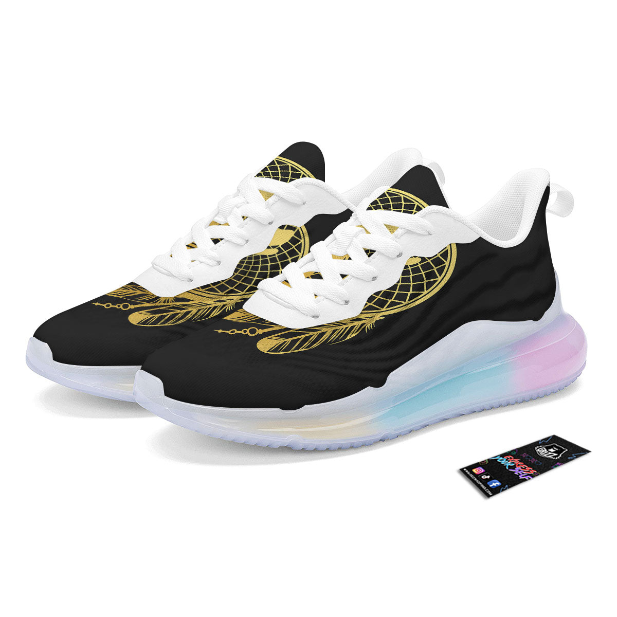 Howling Wolf Golden Bohemian Print Running Sneakers-grizzshop