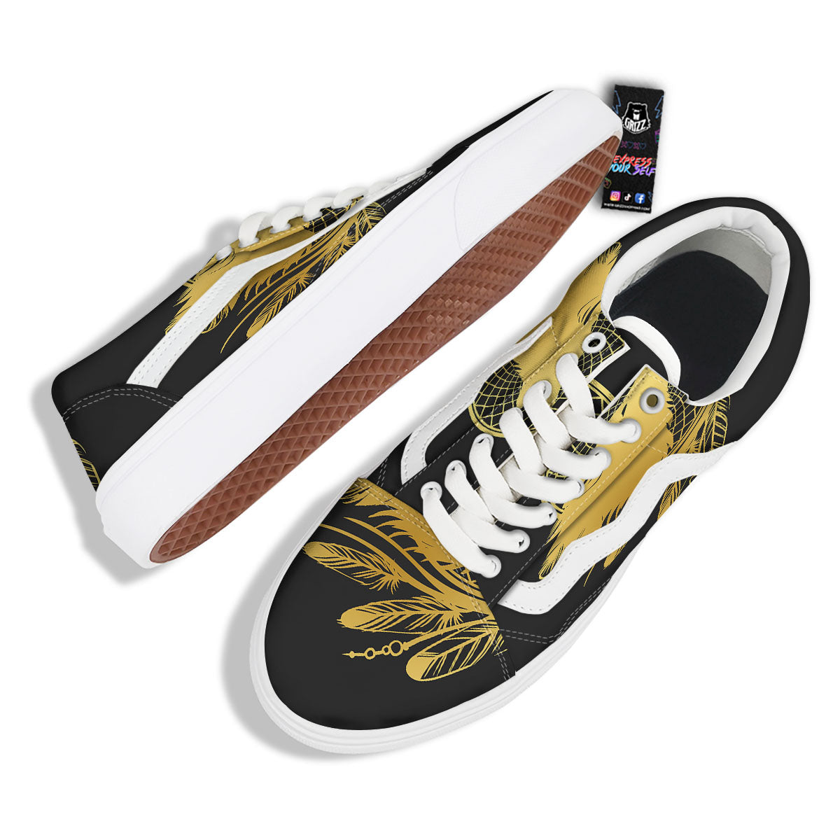Howling Wolf Golden Bohemian Print Skate Shoes-grizzshop