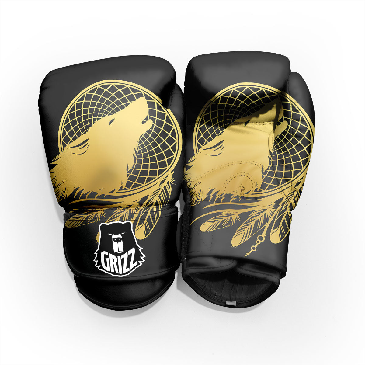 Howling Wolf Golden Bohemian Print Pro Boxing Glove
