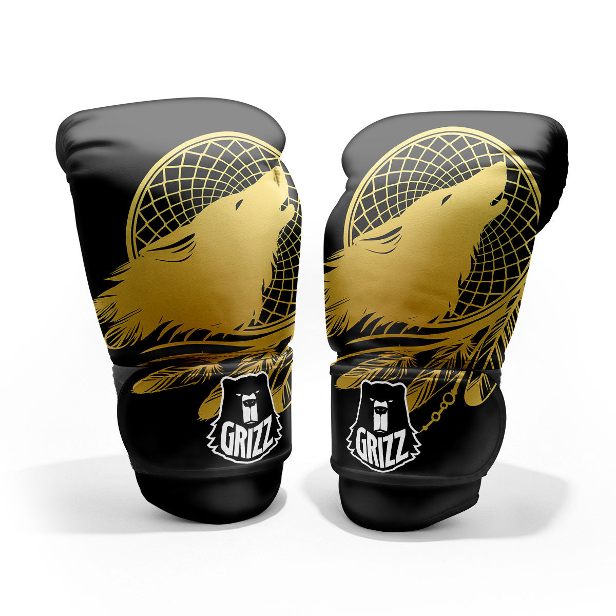 Howling Wolf Golden Bohemian Print Pro Boxing Glove