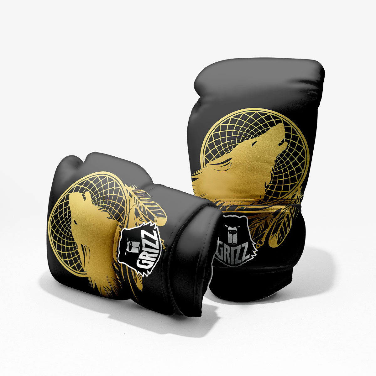 Howling Wolf Golden Bohemian Print Pro Boxing Glove