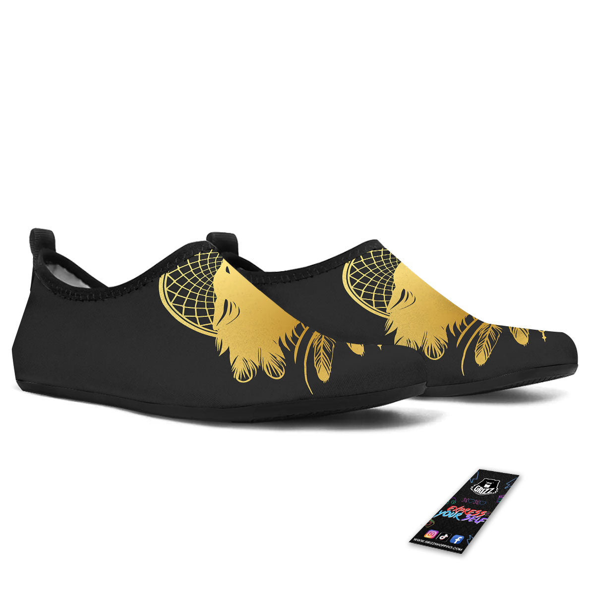 Howling Wolf Golden Bohemian Print Water Shoes-grizzshop