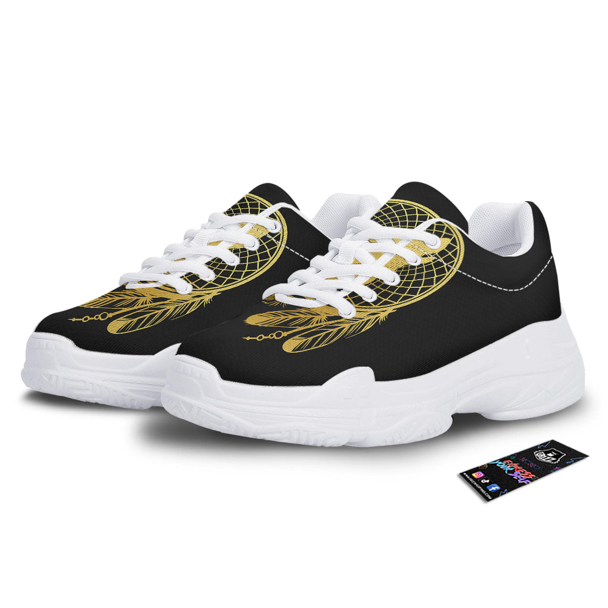 Howling Wolf Golden Bohemian Print White Chunky Shoes-grizzshop
