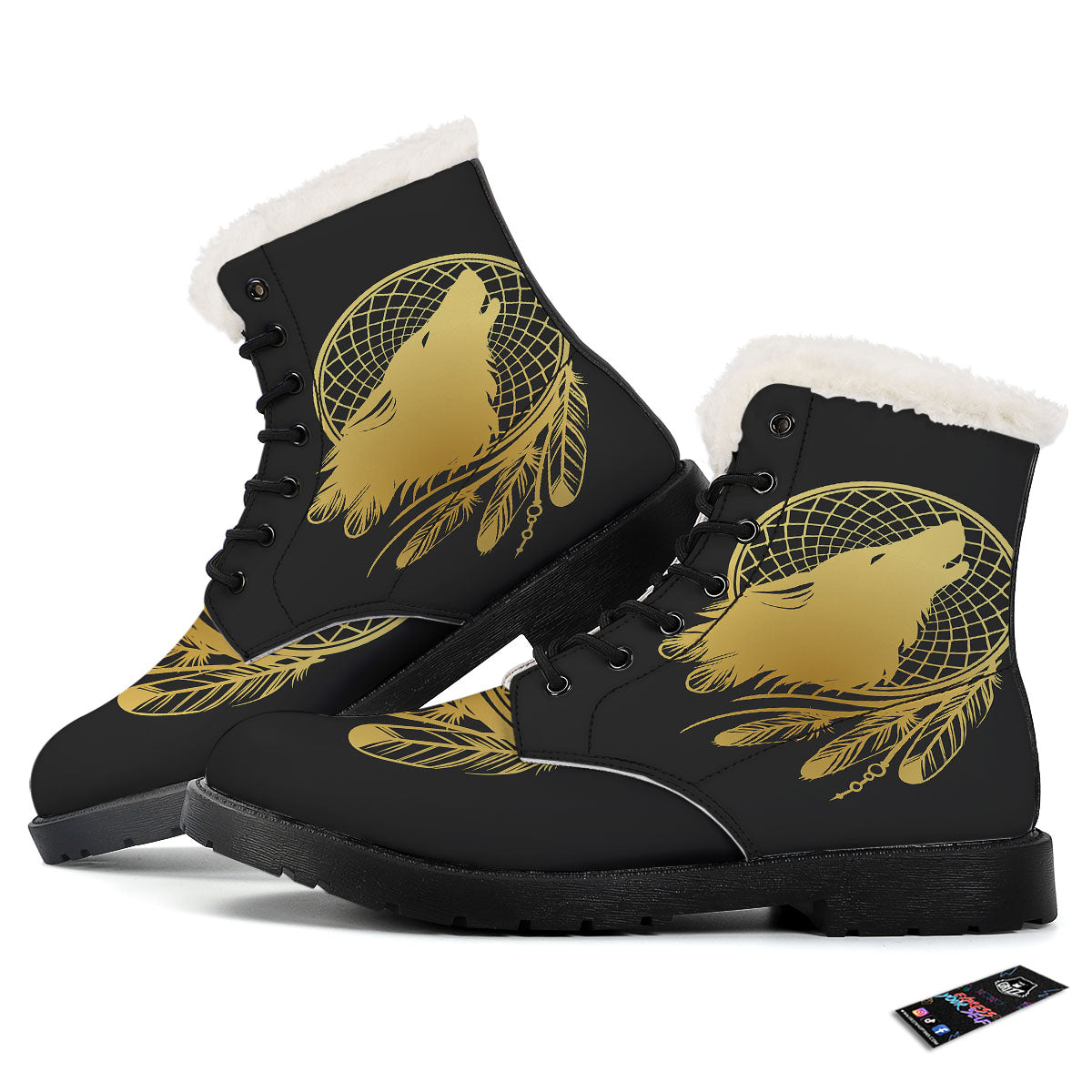 Howling Wolf Golden Bohemian Print Winter Boots-grizzshop