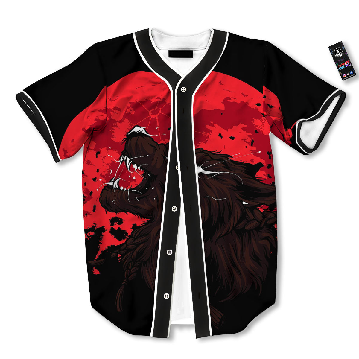 Howling Wolf Red Moon Print Baseball Jersey-grizzshop