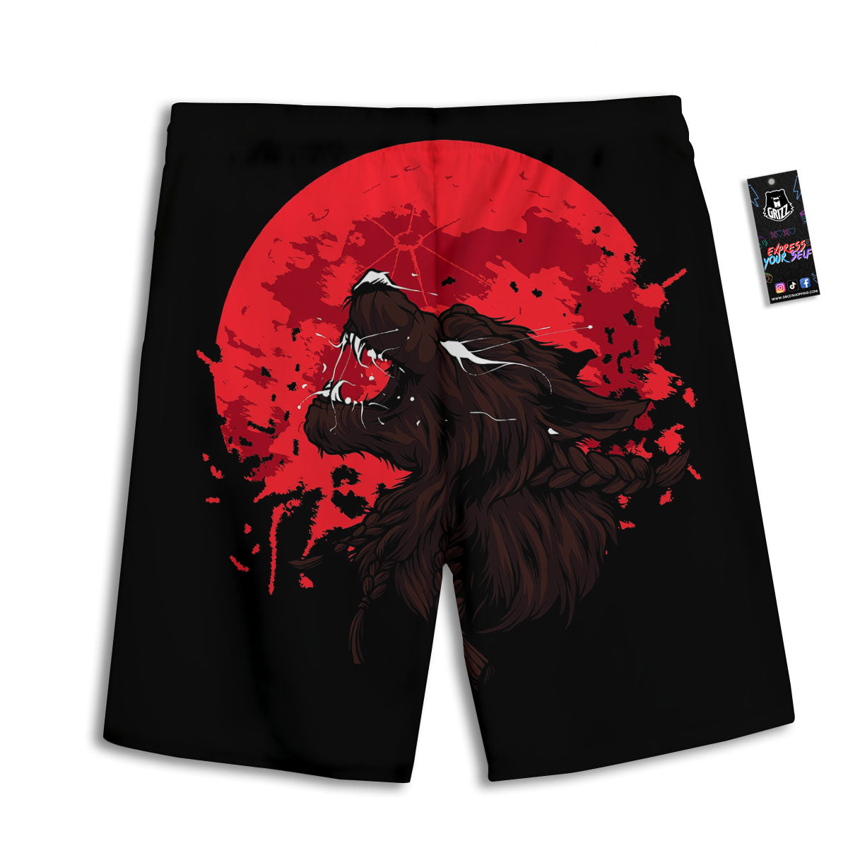 Howling Wolf Red Moon Print Men's Athletic Shorts