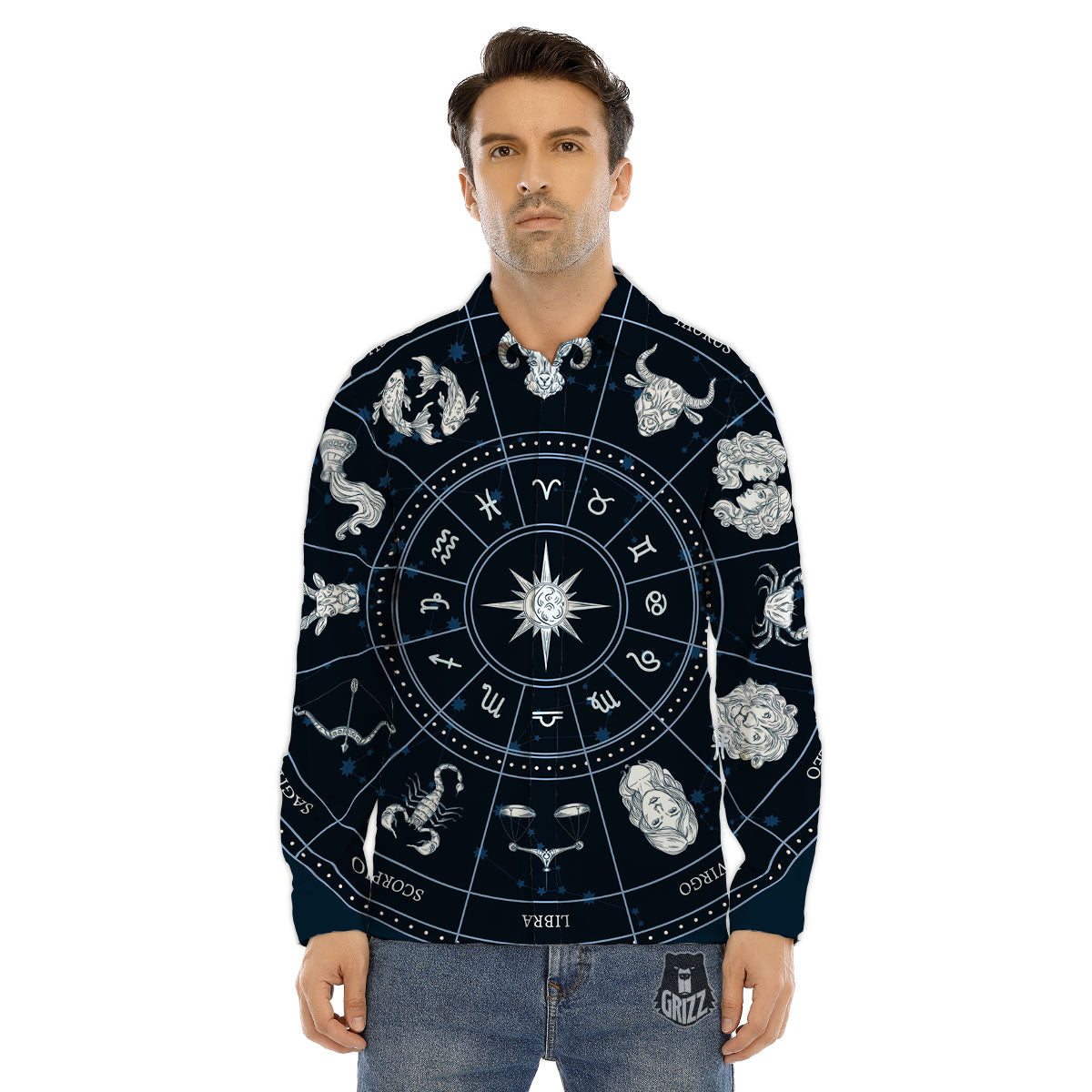 Howling Wolf Red Moon Print Men's Dress Shirts-grizzshop