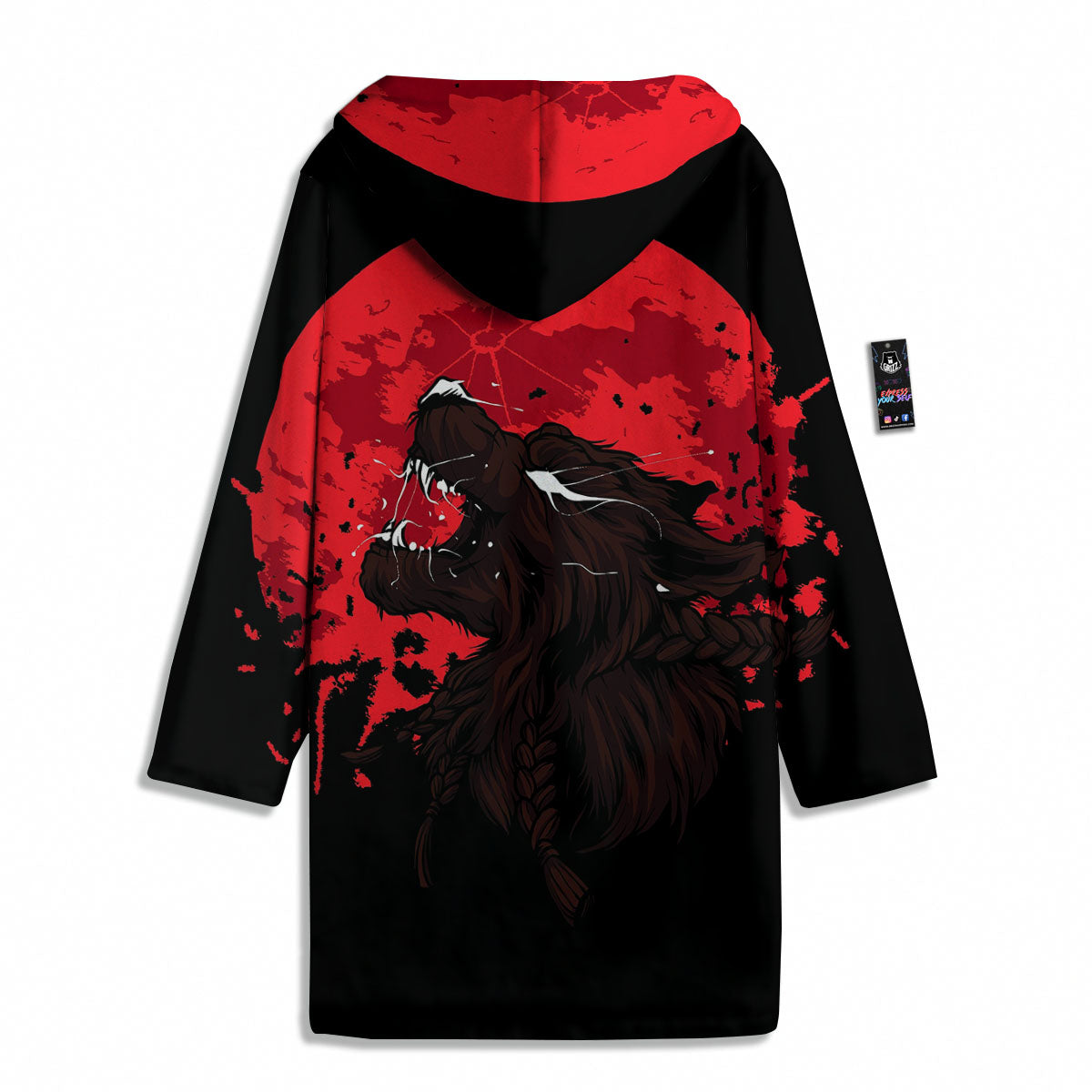 Howling Wolf Red Moon Print Men's Windbreaker Jacket-grizzshop