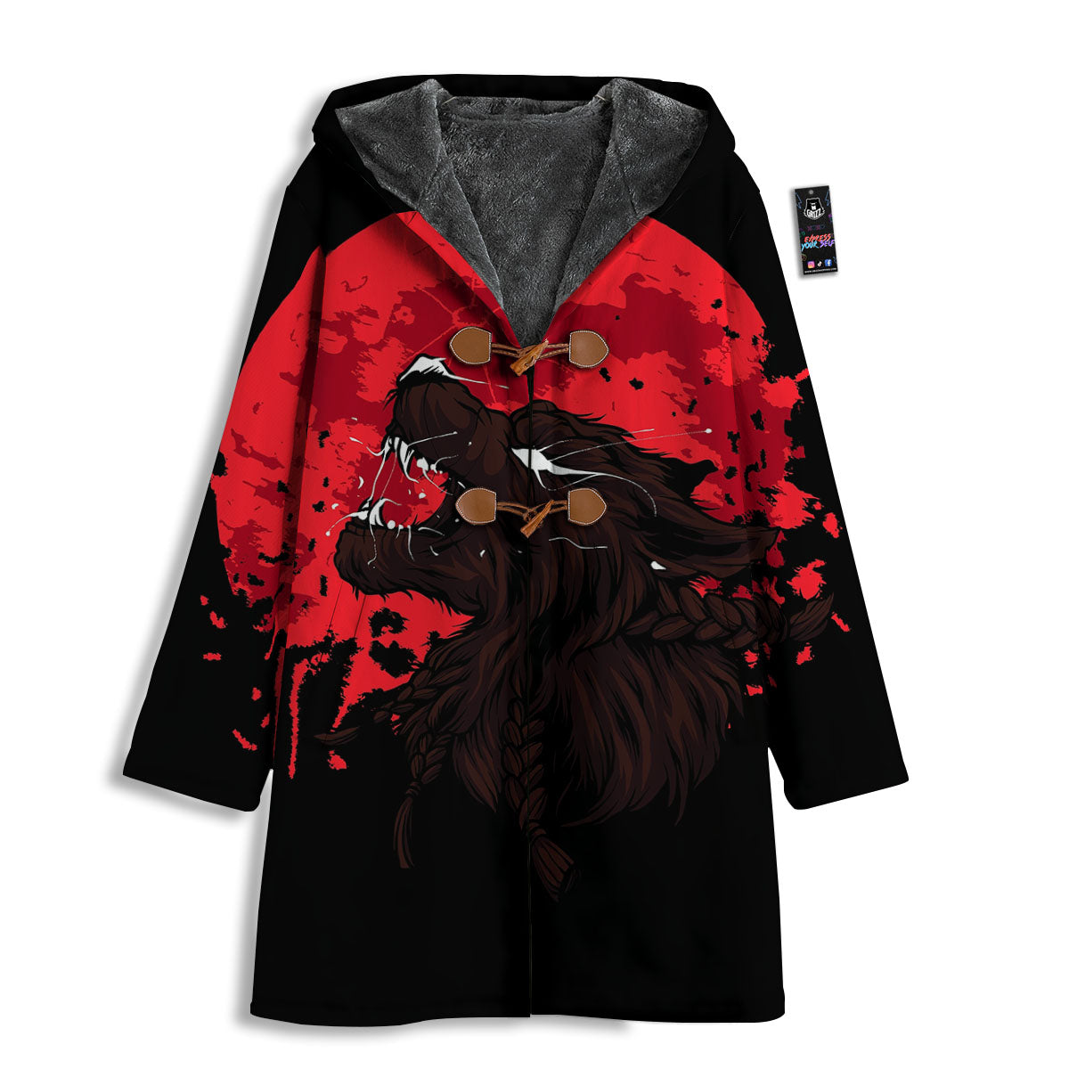 Howling Wolf Red Moon Print Men's Windbreaker Jacket-grizzshop