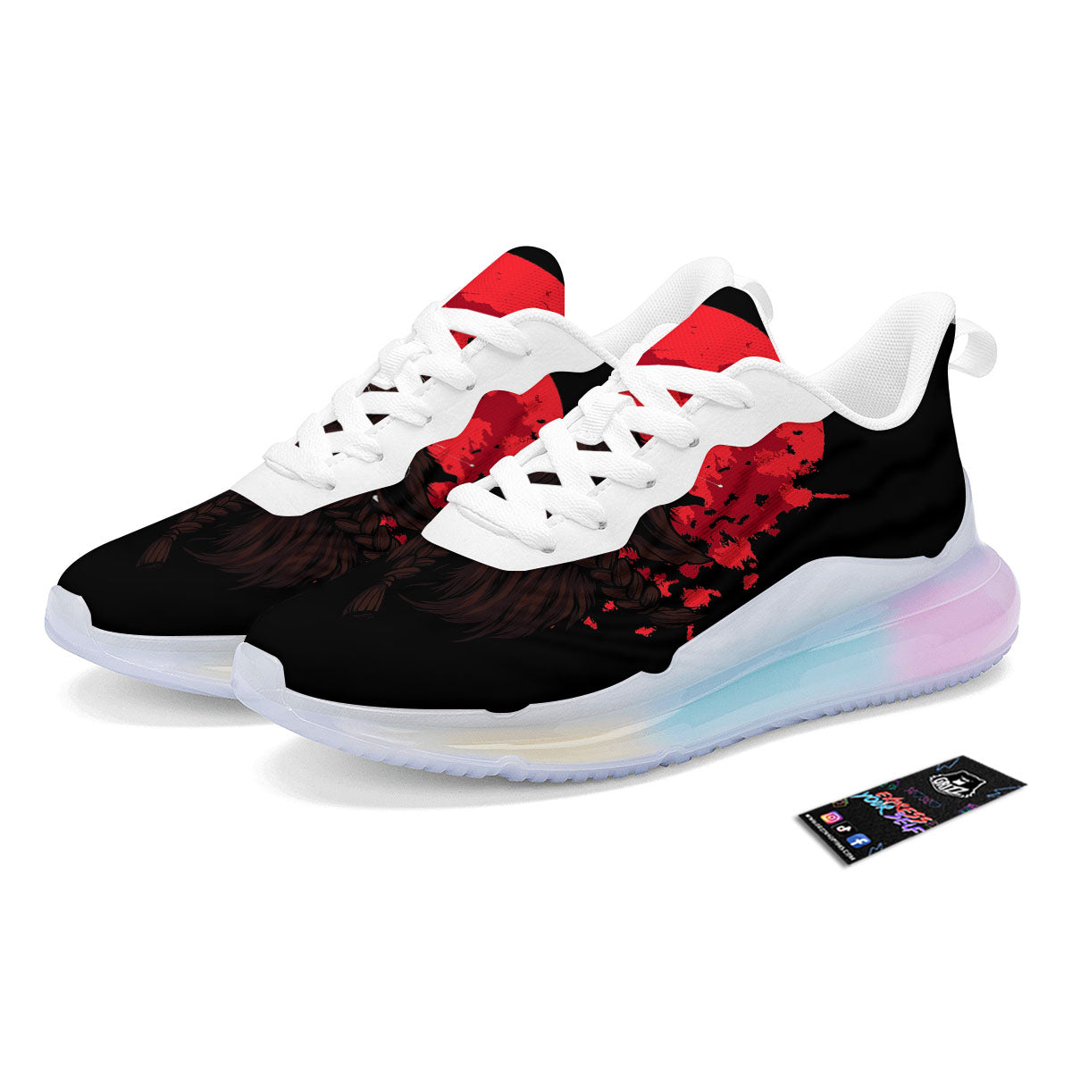 Howling Wolf Red Moon Print Running Sneakers-grizzshop