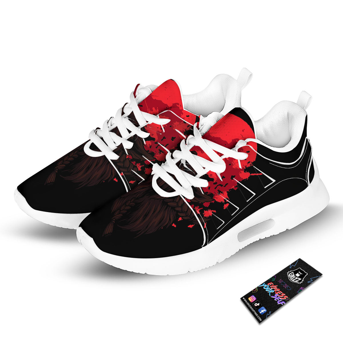 Howling Wolf Red Moon Print Tennis Shoes-grizzshop