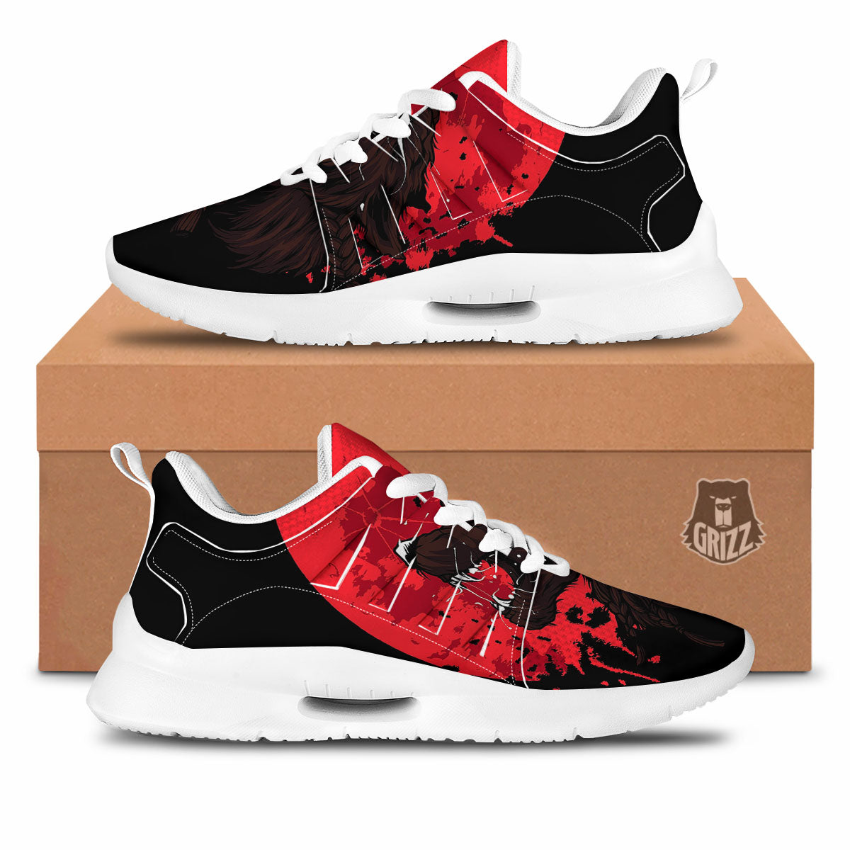 Howling Wolf Red Moon Print Tennis Shoes-grizzshop