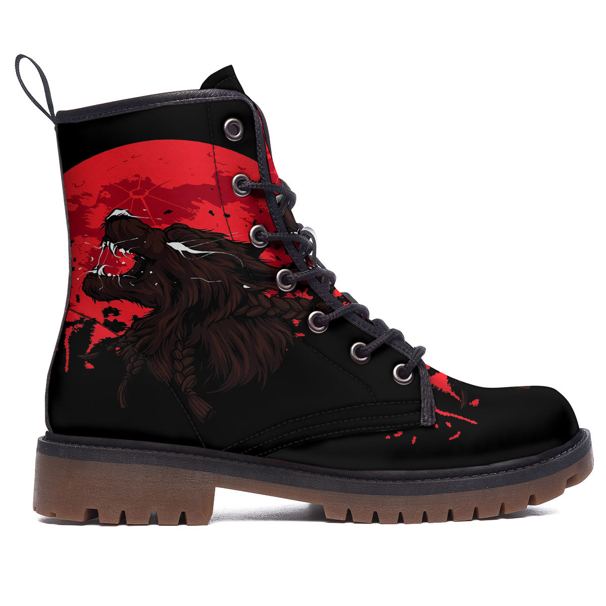 Howling Wolf Red Moon Print Work Boots-grizzshop