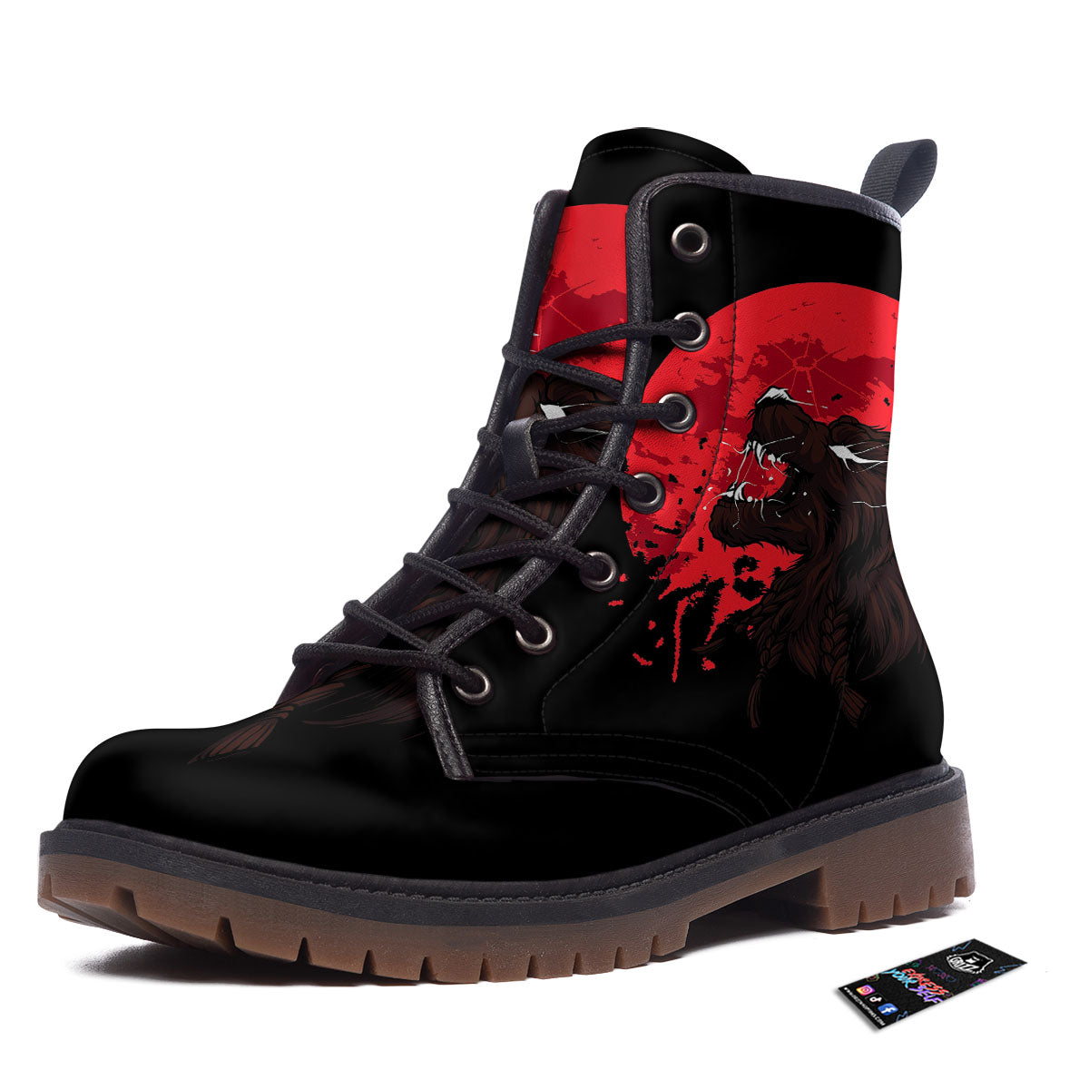 Howling Wolf Red Moon Print Work Boots-grizzshop
