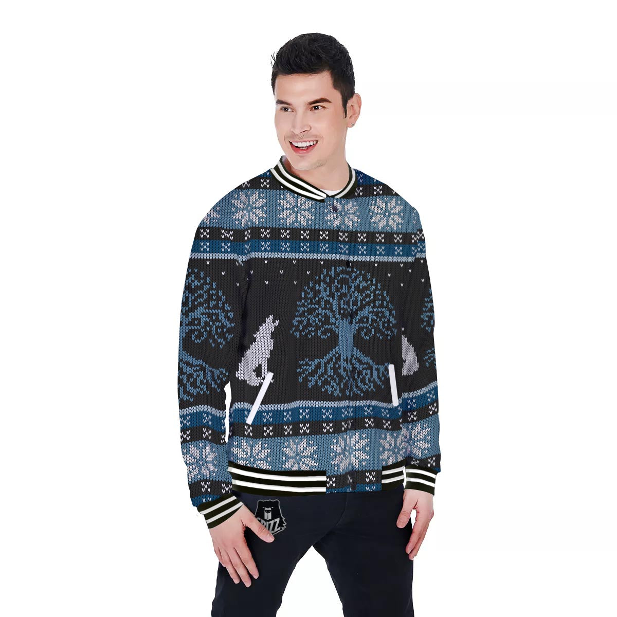 Howling Wolves And Tree Of Life Print Baseball Jacket-grizzshop